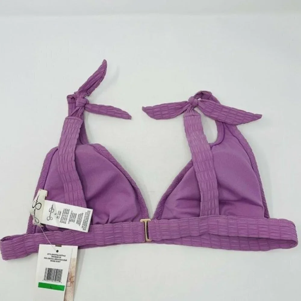 Jessica Simpson Womens Size Large Smocked Bow-Tie Bikini Top Purple‎ $58 719